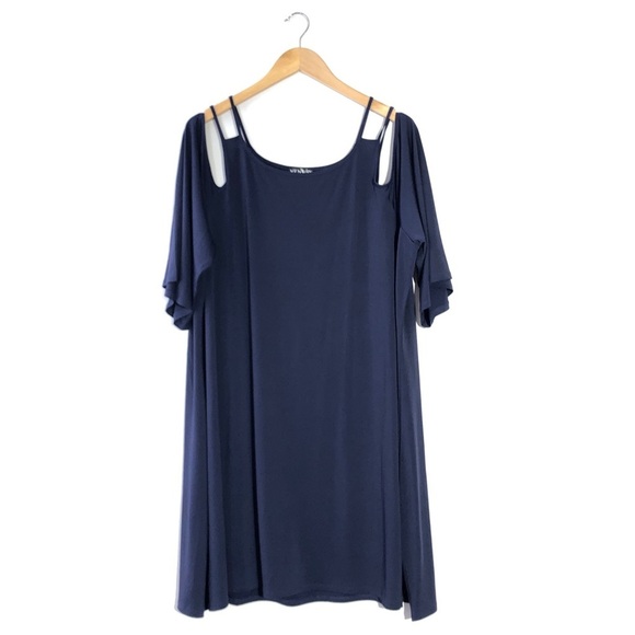 Venus Women’s Plus Dark Navy Blue Cold Shoulder Midi Dress XXL - Picture 1 of 5